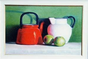 Red Kettle, Jug and Apples